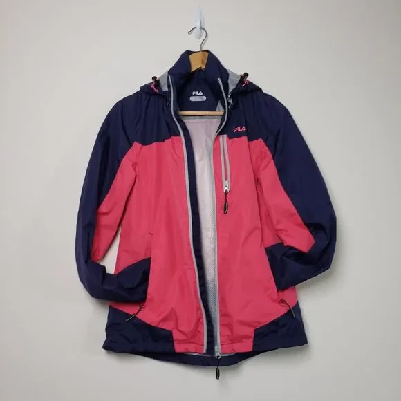 NWOT Fila Women's S Pink Purple Hooded Windbreaker Full Zip Jacket 3 Zip Pocket - Picture 4 of 11